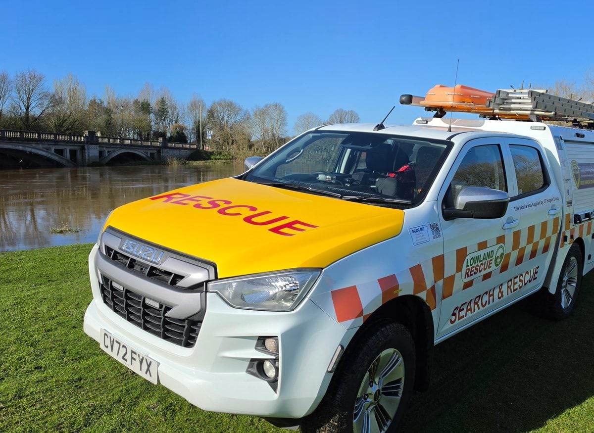 A West Mercia Search and Rescue response vehicle beside the River Severn